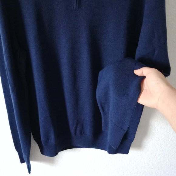 Jos. A. Bank Traveler Men's 100% Merino Wool 1/4 Zip Navy Blue Sweater size L - Picture 9 of 10